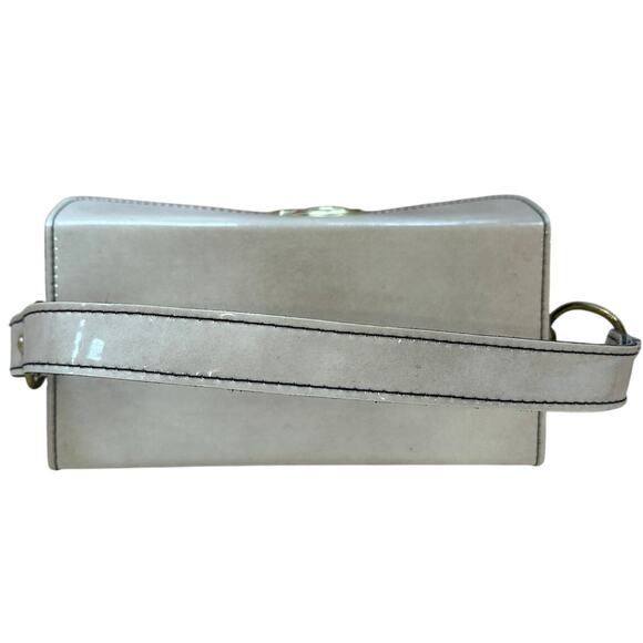 Midcentury Vintage Cosmetic Bag Top Handle Patent Leather Cream Jaclyn USA 8x5x4 - Picture 5 of 8